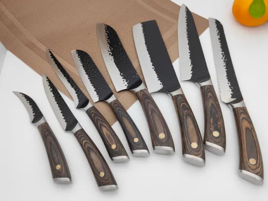 Couteau de cuisine en acier inoxydable, couteau de chef Santoku Kinfe, ensemble de couteaux à pain